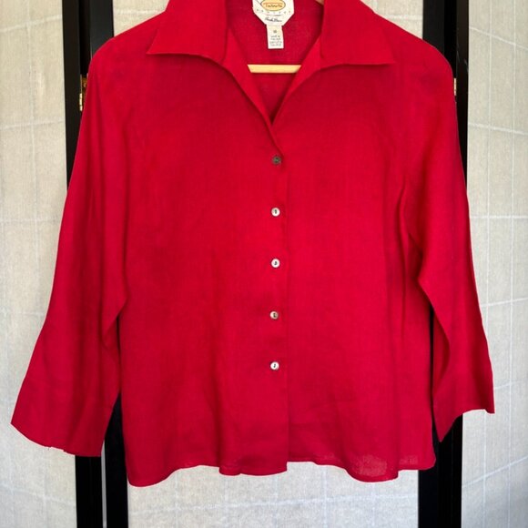 Talbots 100% Irish Linen Red Button Down Blouse Size 10 Petite - Picture 1 of 4